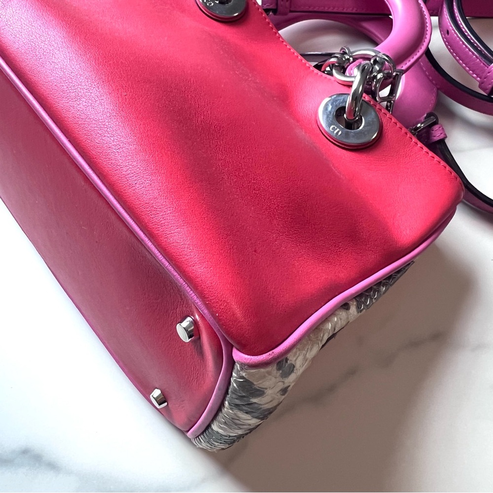 Maximalist Dior Small Pink/Red Calfskin and Python Diorissimo Tote Bag - Picture 11 of 16
